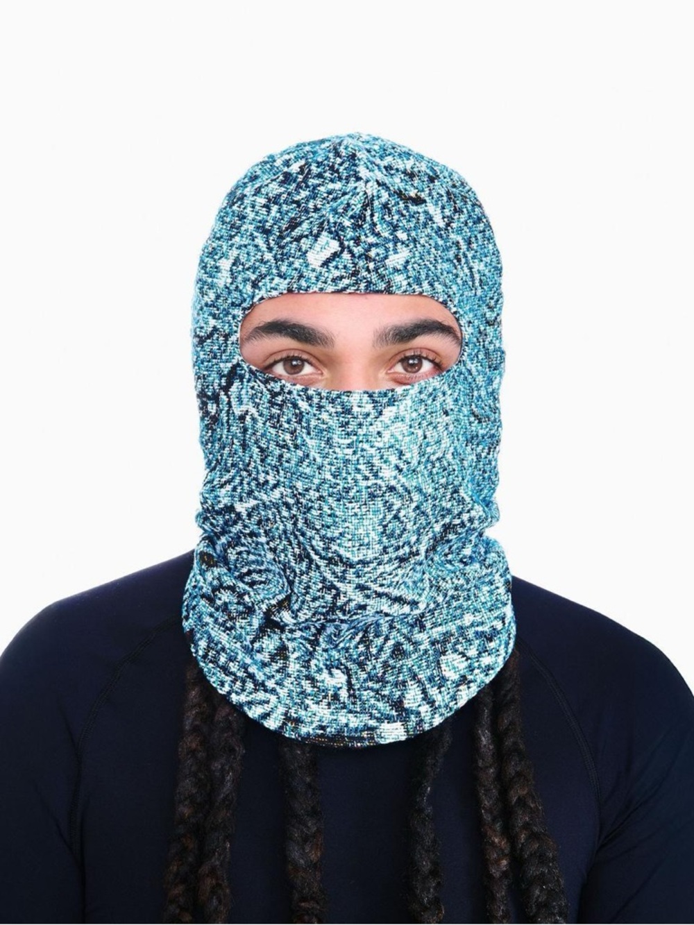 Men's Blue Patterned Knit Balaclava